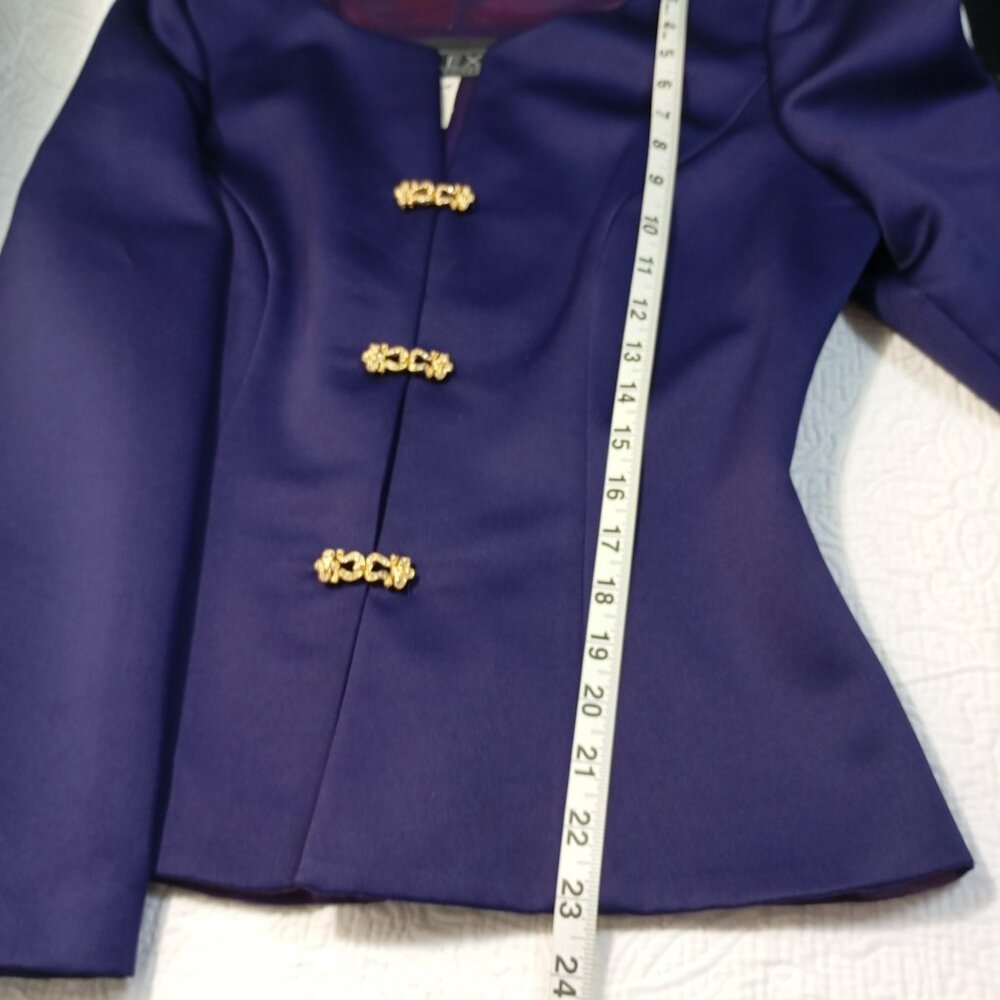 Alex Evenings Blazer Jacket Gold Crystal Clasp Closures Womens Purple Size 12 - Picture 10 of 11